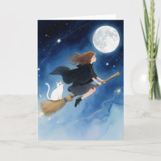 Cute Witch with her cat Card