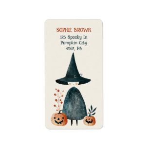 Cute Witch with Pumpkins Halloween Return Address Label