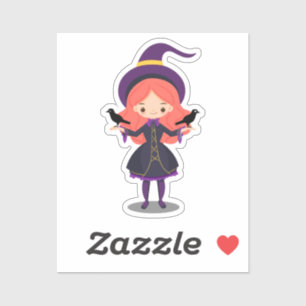Cute witch with ravens Halloween Sticker