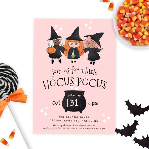 Cute Witches Hocus Pocus Halloween Party Invite