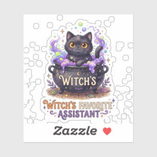Cute Witchs Favorite Assistant Black Cat Halloween Sticker