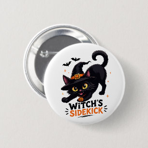 Cute Witch's Sidekick Black Cat Halloween Button