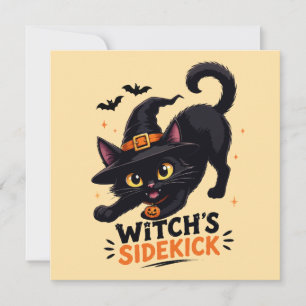 Cute Witch's Sidekick Black Cat Halloween Card