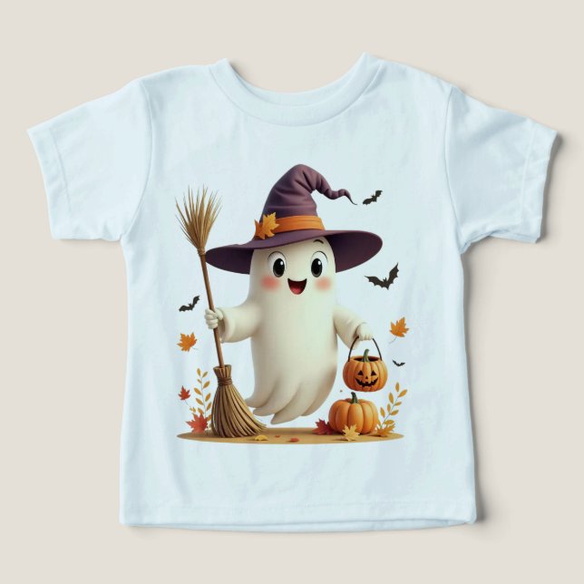 Cute Witchy Ghost Halloween Toddler T-Shirt (Design Front)