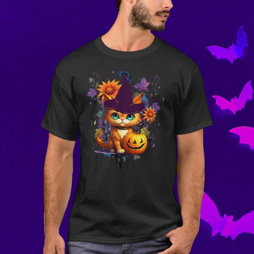 Cute Witchy Halloween Orange Cat T_Shirt