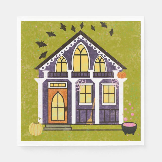 Cute Witchy Haunted Halloween Cottage  Napkins (Front)