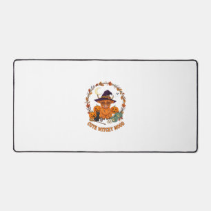Cute Witchy Mood Halloween Highland Cow Black Cat Desk Mat