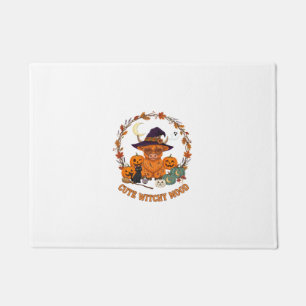 Cute Witchy Mood Halloween Highland Cow Black Cat Doormat