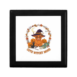 Cute Witchy Mood Halloween Highland Cow Black Cat Gift Box