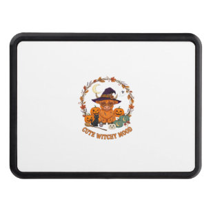 Cute Witchy Mood Halloween Highland Cow Black Cat Hitch Cover