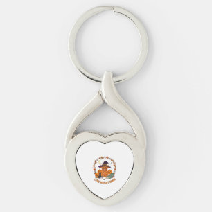 Cute Witchy Mood Halloween Highland Cow Black Cat Keychain
