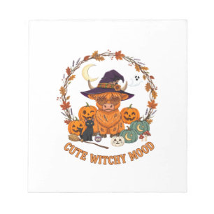Cute Witchy Mood Halloween Highland Cow Black Cat Notepad