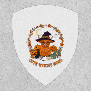 Cute Witchy Mood Halloween Highland Cow Black Cat Patch