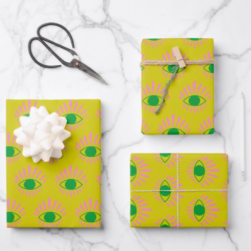 Cute Witchy Mystical Eye in Yellow Pink Green Wrapping Paper Sheets