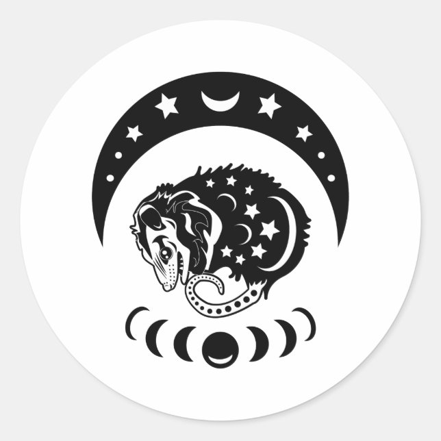 Cute Witchy Opossum Classic Round Sticker (Front)