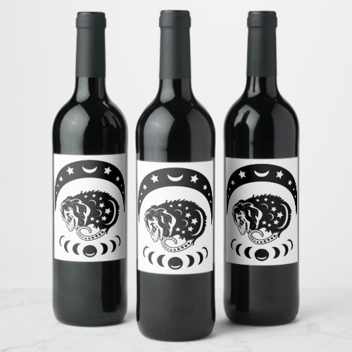 Cute Witchy Opossum Wine Label