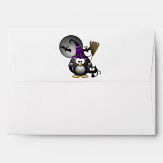 Cute Witchy Penguin with Halloween Scene Envelope