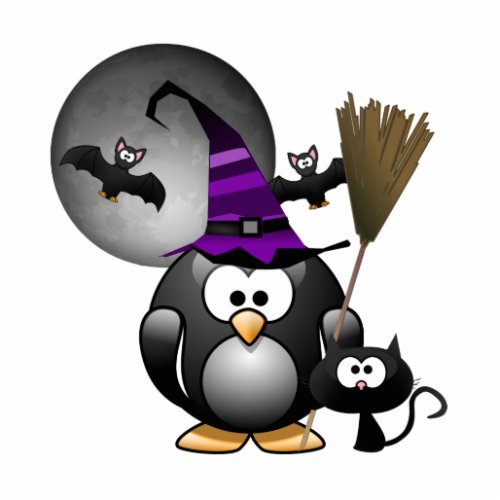 Cute Witchy Penguin with Halloween Scene Statuette