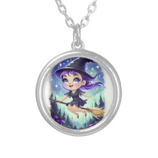 Cute Witchy  Silver Plated Necklace
