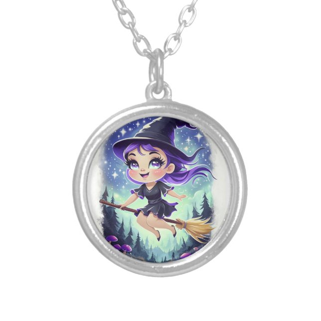 Cute Witchy  Silver Plated Necklace (Front)