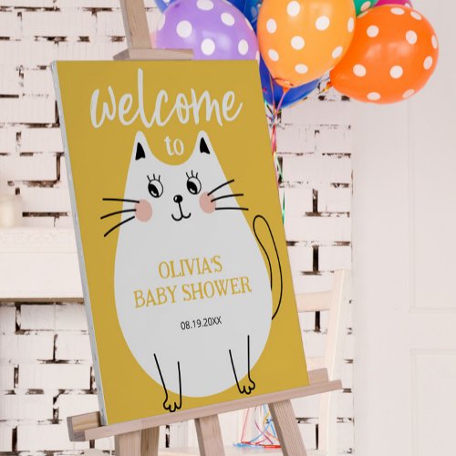 Cute Wite Kitty Cat Baby Shower Welcome Foam Board