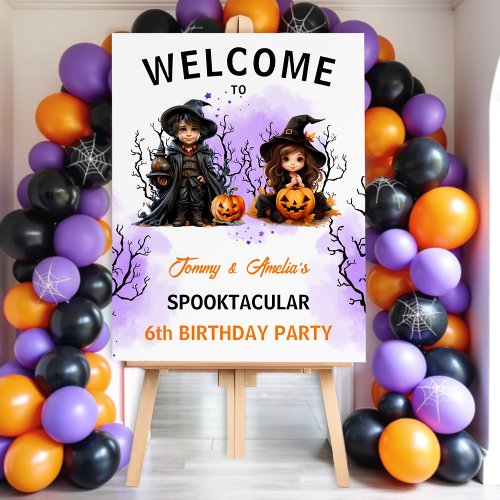 Cute Wizard and Witch Twin Halloween Birthday Foam Board