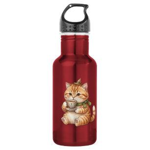 Cute Wizard Cat Drinking Tea Vintage Watercolor Ar Stainless Steel Water Bottle