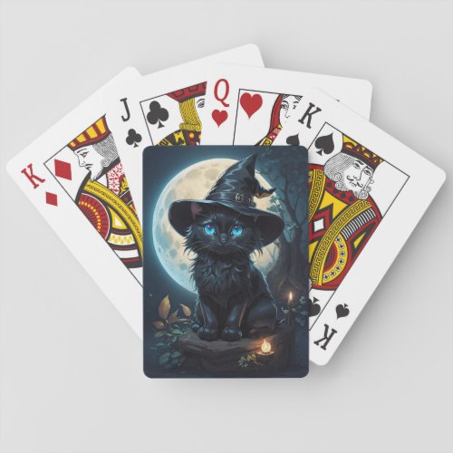 Cute wizard cat playing cards