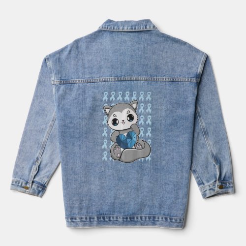 Cute Wolf And Blue Ribbon For Diabetes Awareness   Denim Jacket