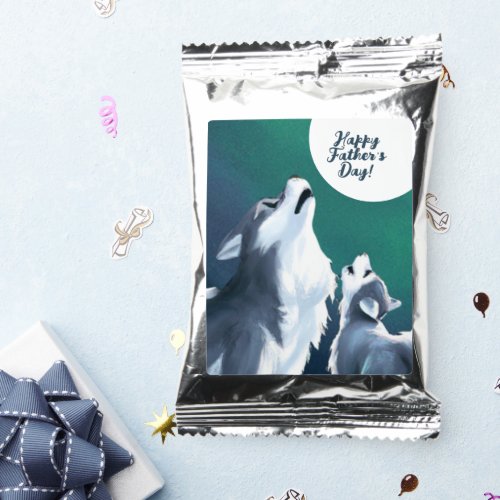 Cute Wolf and Pup Howl at Full Moon Fathers Day Coffee Drink Mix