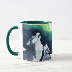Cute Wolf and Pup Howl at Full Moon Mug