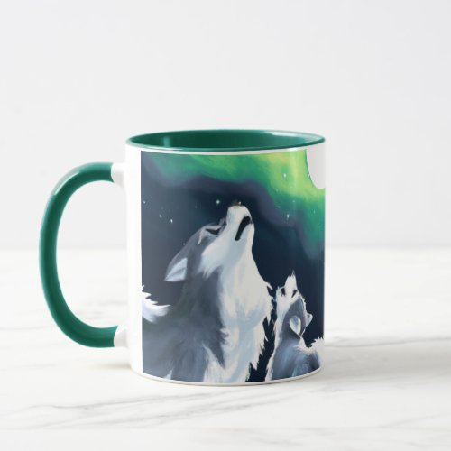 Cute Wolf and Pup Howl at Full Moon Mug