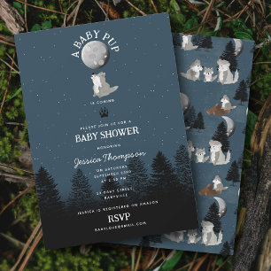 Cute Wolf Baby Pup and Mom Woodland Baby Shower Invitation