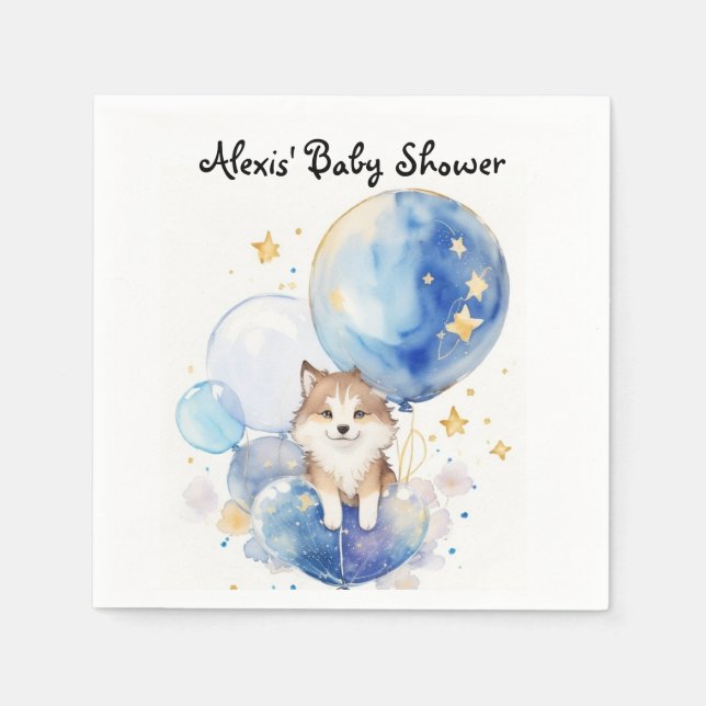 Cute Wolf Baby Shower Theme Napkins (Front)