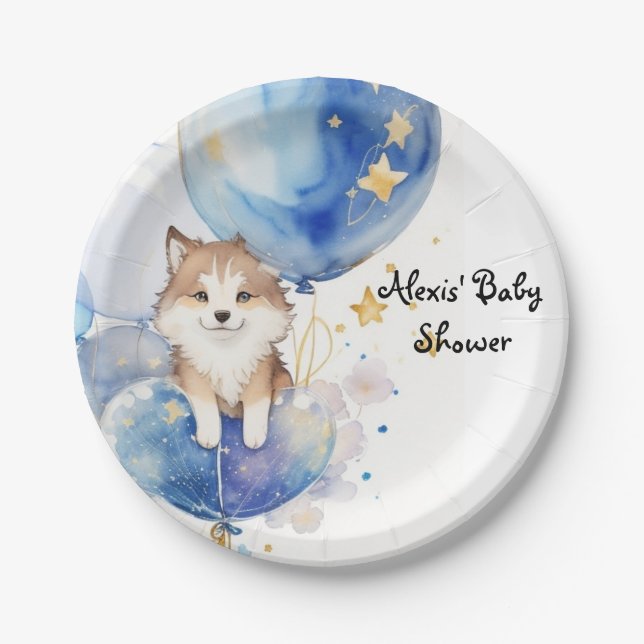 Cute Wolf Baby Shower Theme Paper Plates (Front)