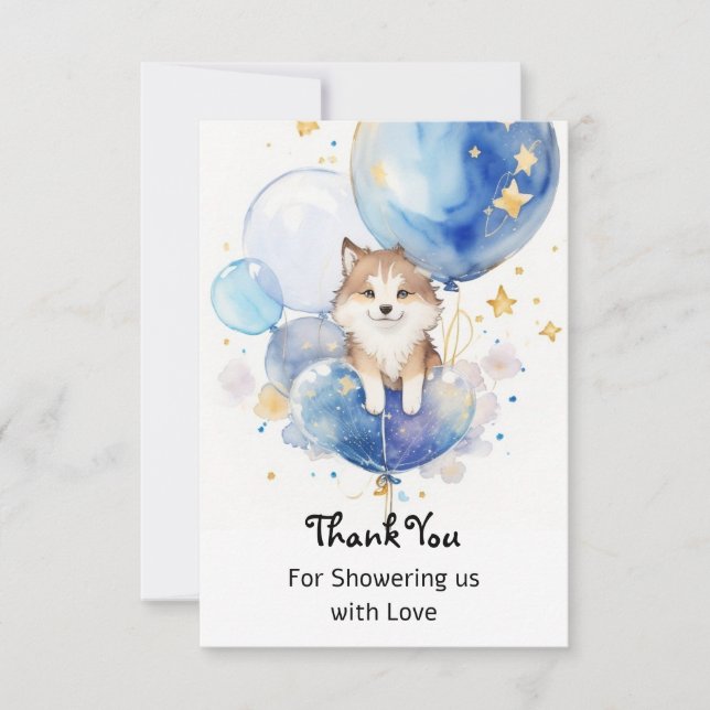 Cute Wolf Baby Shower Theme Thank You Card (Front)