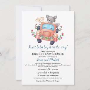 Cute Wolf Boy Baby Shower Drive Through Invitation