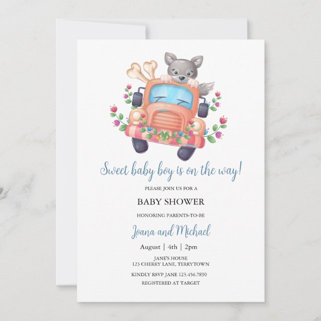 Cute Wolf Boy Baby Shower  Invitation (Front)