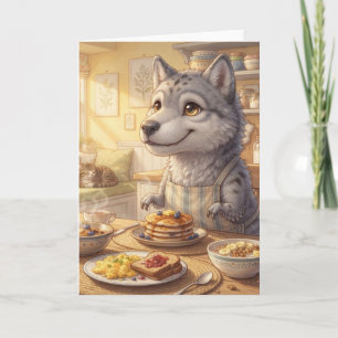 Cute Wolf Breakfast Greeting Card