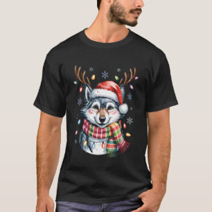 Cute Wolf Christmas Funny Wild Animal Lovers Holid T-Shirt