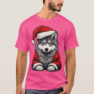 Cute Wolf Christmas Santa Hat Wolves Xmas T-Shirt