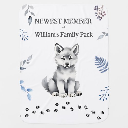 Cute wolf cub baby shower baby gifts personalized  baby blanket