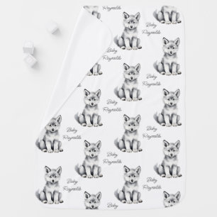 Cute wolf cub baby shower baby gifts personalized  blanket