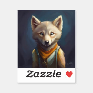 cute wolf cub orange scarf happy sticker