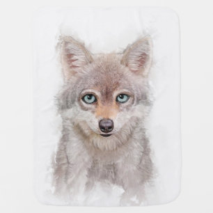 Cute Wolf Cub Portrait Baby Blanket