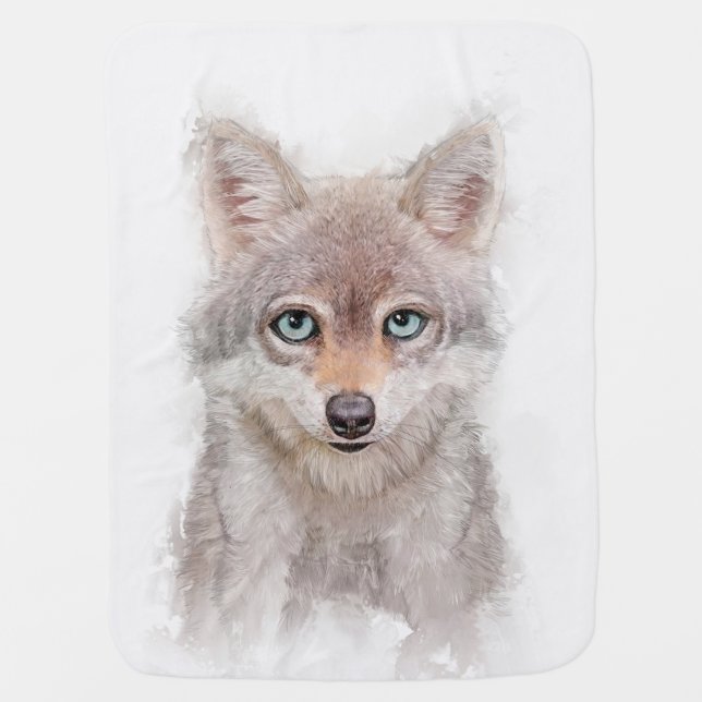 Cute Wolf Cub Portrait Baby Blanket (Front)