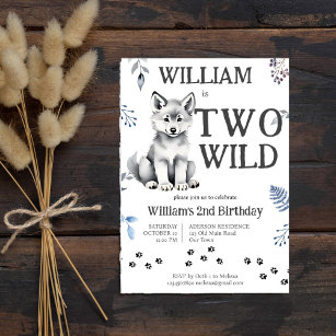 Cute wolf cub two wild woodlands birthday party invitation