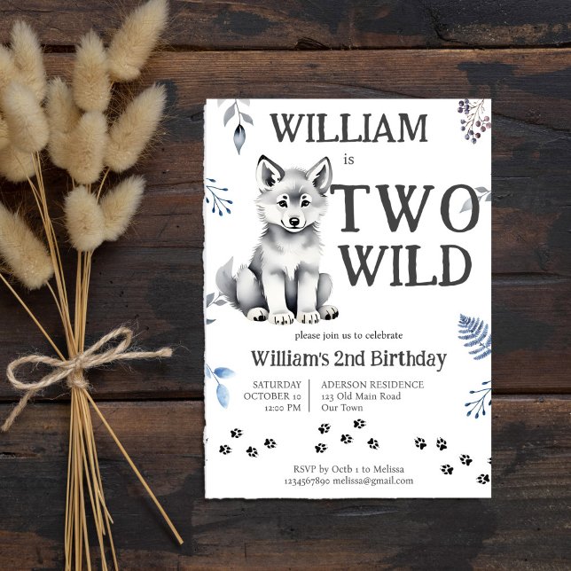Cute wolf cub two wild woodlands birthday party invitation (Cute grey wolf cub two wild woodlands birthday party invitation editable template instant download)