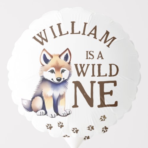 Cute wolf cub wild one woodlands birthday party balloon