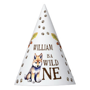 Cute wolf cub wild one woodlands birthday party party hat